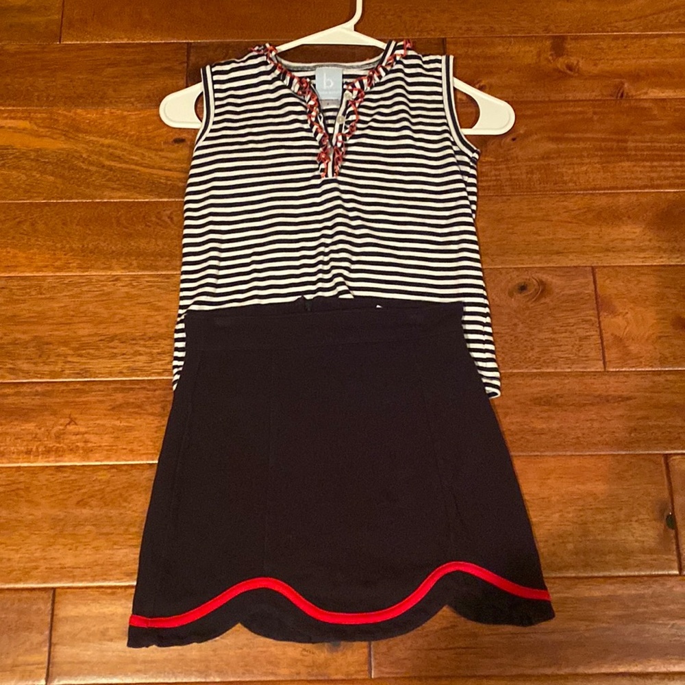 Bella bliss trellis tennis skirt & striped sleeveless Pima tee w/ ruffle